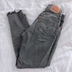 Levi 501 cropped jeans—dark grey